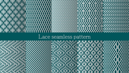 Set of lace seamless pattern. Jacquard Mesh Lace Fabric. 