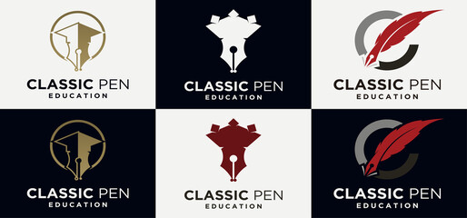 Classic pen technology logo pen concept logo illustration icon symbol feather pen classic stationery 