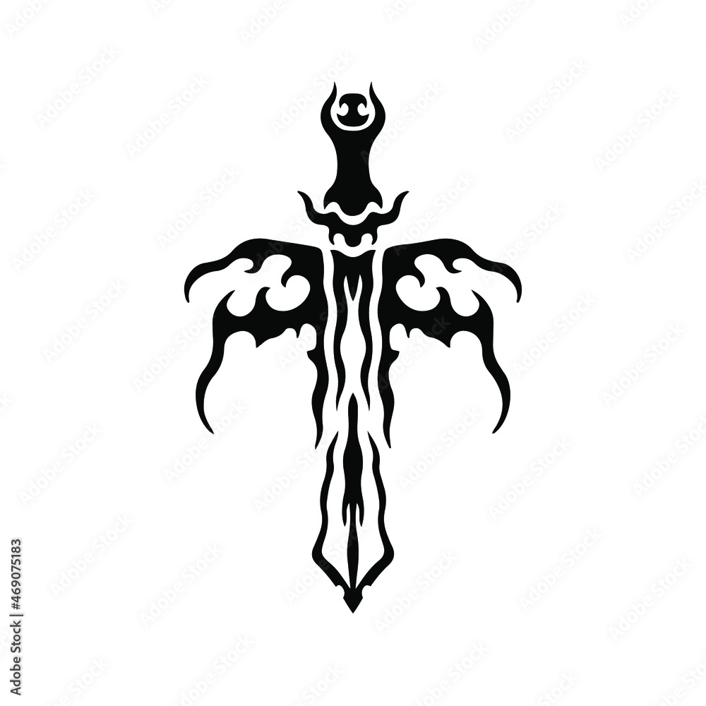 Tribal Sword With Wings Logo. Tattoo Design. Stencil Vector ...