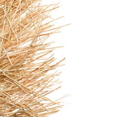 Dried hay on white background, top view