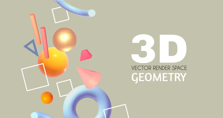 Poster - Abstract 3D geometric render background. Realistic minimal space