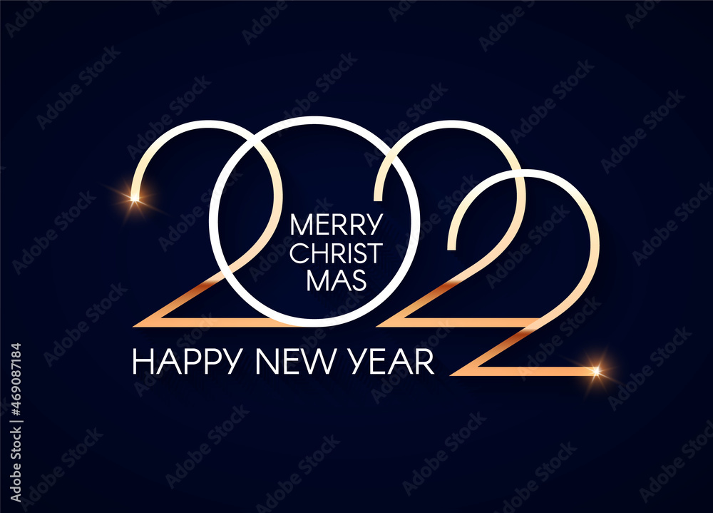 Happy new 2022 year Elegant gold text with light. Minimalistic text ...