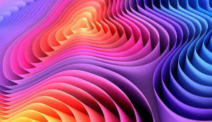 Fototapete - 3D render abstract background of smooth lines of spline gradient multicolor waves with dof