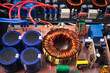 Copper transformers on amplifier power supply, electronic equipment, circuit board.