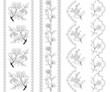Seamless floral borders. Black and white. Embroidery, needlework patterns.