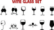 Set of vector Wine glasses. Set of transparent vector glasses for wine, martini, champagne and other, Silhouettes of wineglasses and bottles