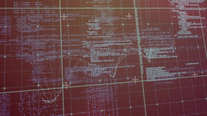 Poster - Animation of blue grid and processing data with dna helix rotating on brown screen