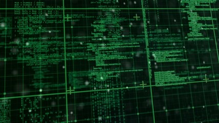 Poster - Animation of dna pack text on green grid and circular scanner with helix over processing data