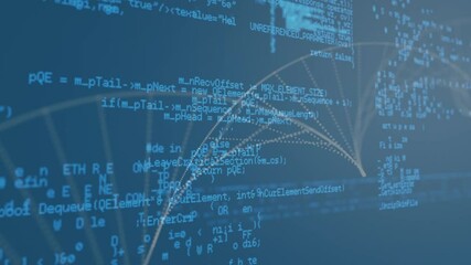 Poster - Animation of processing blue data and dna helix rotating on blue screen