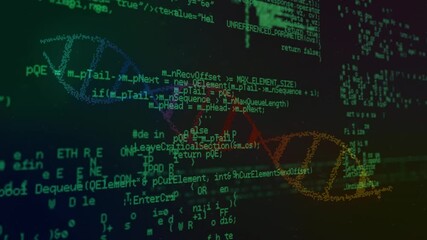 Poster - Animation of processing green data and colourful dna helix rotating on dark screen
