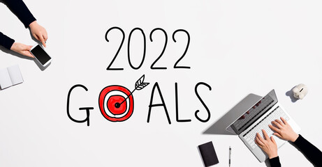Poster - 2022 goals concept with people working together with laptop and phone