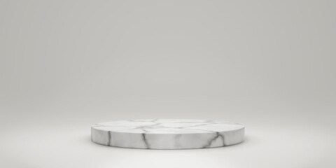 Poster - blank light pastel gradient background with marble circle product display platform. empty studio wit