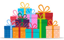 Gift Box Stack Or Pile. Vector Illustration.