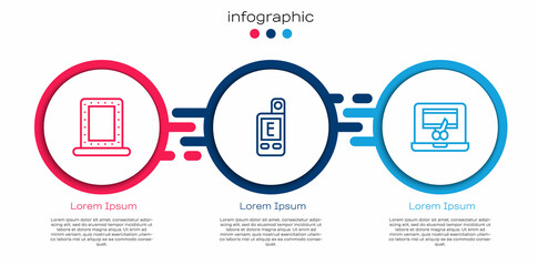 Wall Mural - Set line Makeup mirror with lights, Light meter and Video recorder on laptop. Business infographic template. Vector