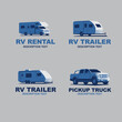 Set of monochrome camper van car logo. Recreational vehicle and camping design elements.