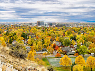 Wall Mural - Distant view of Boise Idaho in autumn with colorful trees