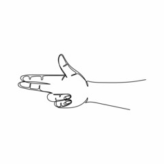 Wall Mural - Vector continuous one single line drawing icon of hand making shooting gun gesture hand pistol gesture in silhouette on a white background. Linear stylized.