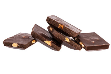Poster - three slices of dark chocolate with nuts isolated on white background