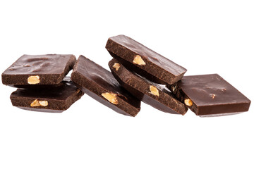 Poster - pile of chocolate with nuts isolated on white background