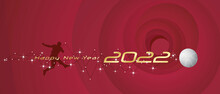Happy New Year 2022 Sport Soccer Cyberspace Star Network Line Design Dark Red Abstract Stadium Background Greeting Card