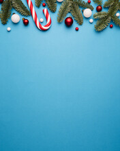 Blue Christmas Background With Decorative Border
