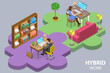 3D Isometric Flat Vector Conceptual Illustration of Hybrid Team, Remote Work From Home, Distant Online Job Opportunites