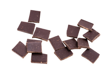 Poster - square pieces of dark chocolate isolated on white background