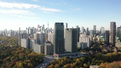 Wall Mural -  fall, highway, dvp highway, Bloor st east, Bayview, york, Canada, lake Ontario, drone, skyscraper, downtown, cn tower, condos Toronto, ariel view, lakeshore, skyscrapers, cityscape, view, urban, trav