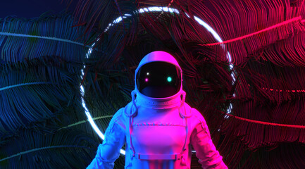 Wall Mural - futuristic space sci-fi abstract background with astronaut. digital pixel noise glitch art effect on
