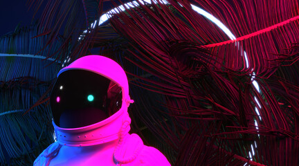 Wall Mural - futuristic space sci-fi abstract background with astronaut. digital pixel noise glitch art effect on