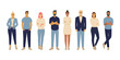 Personas. Hombres y mujeres de pie. Grupo o equipo de trabajo. Diversidad de personas. Ilustración vectorial
