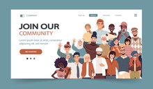 Join Our Community. Crowd Of United People As A Business Or Creative Community Standing Together. Flat Concept Vector Website Template And Landing Page Design For Invitation To Summit Or Conference