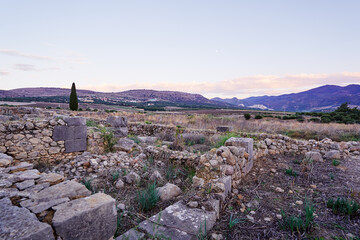 Wall Mural - Beautiful sunset lanscape. The ancient antigue roman city Volubilis in Morocco, Africa.