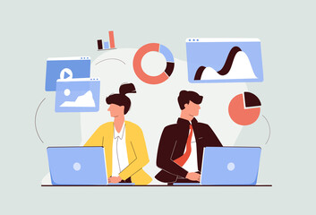 Fototapete - Data scientists, software engineer, statistician, programmers, visualizer and analyst working on a project. Big Data.
