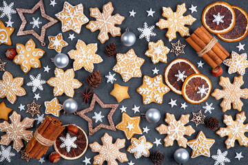 Wall Mural - Christmas texture background with gingerbread