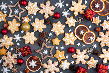 Canvas Print - Christmas texture background with gingerbread