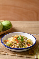 Canvas Print - Northern Thai food, Stir fried chayote squash with egg and pork, Local Thai food