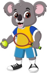 Sticker - Cartoon funny koala playing a tennis