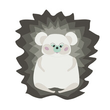 Minimalistic Funny Hedgehog In Cartoon Style Sits With Folded Paws. Isolated Vector Illustration In Pastel Beige Tones For Posters, Postcards, Wrapping Paper, Printing On Children's Clothing And Texti