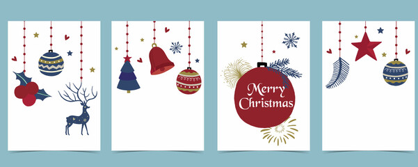 Collection of chritsmas background set with deer,firework,ribbon