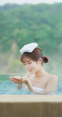 Poster - Woman scoop up hot spring