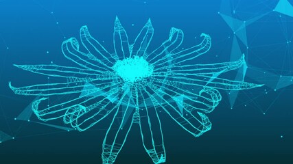 Poster - abstract background with animation of opening flower petals, plexus, 4k