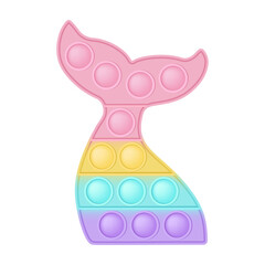 Wall Mural - Popit mermaid tail a fashionable silicon toy for fidgets. Addictive anti stress toy in pastel rainbow colors. Bubble anxiety developing pop it toys for kids. Vector illustration isolated on white.