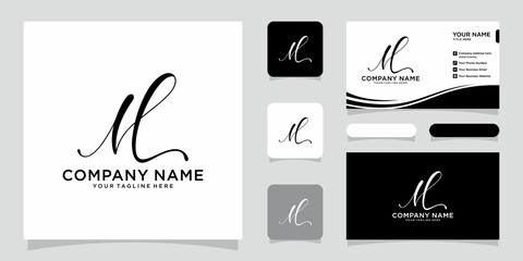 Wall Mural - ML Initial handwriting logo vector with business card design