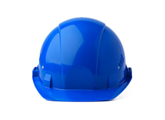 Wall Mural - Blue plastic safety hardhat isolated on white background