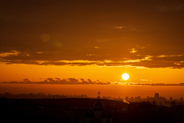 Wall Mural - sunset over city sky, nature background