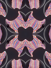 Poster - Abstract composition of shiny black plastic cut through burning distorted striped pattern 3d rendering illustration