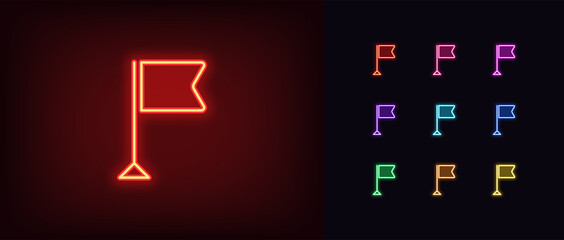 Poster - outline neon flag icon. glowing neon checkbox sign, flag pictogram in vivid colors. pennant, start a