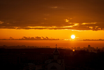 Wall Mural - sunset over city sky, nature background