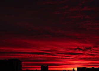 Wall Mural - city sunrise close up red sky